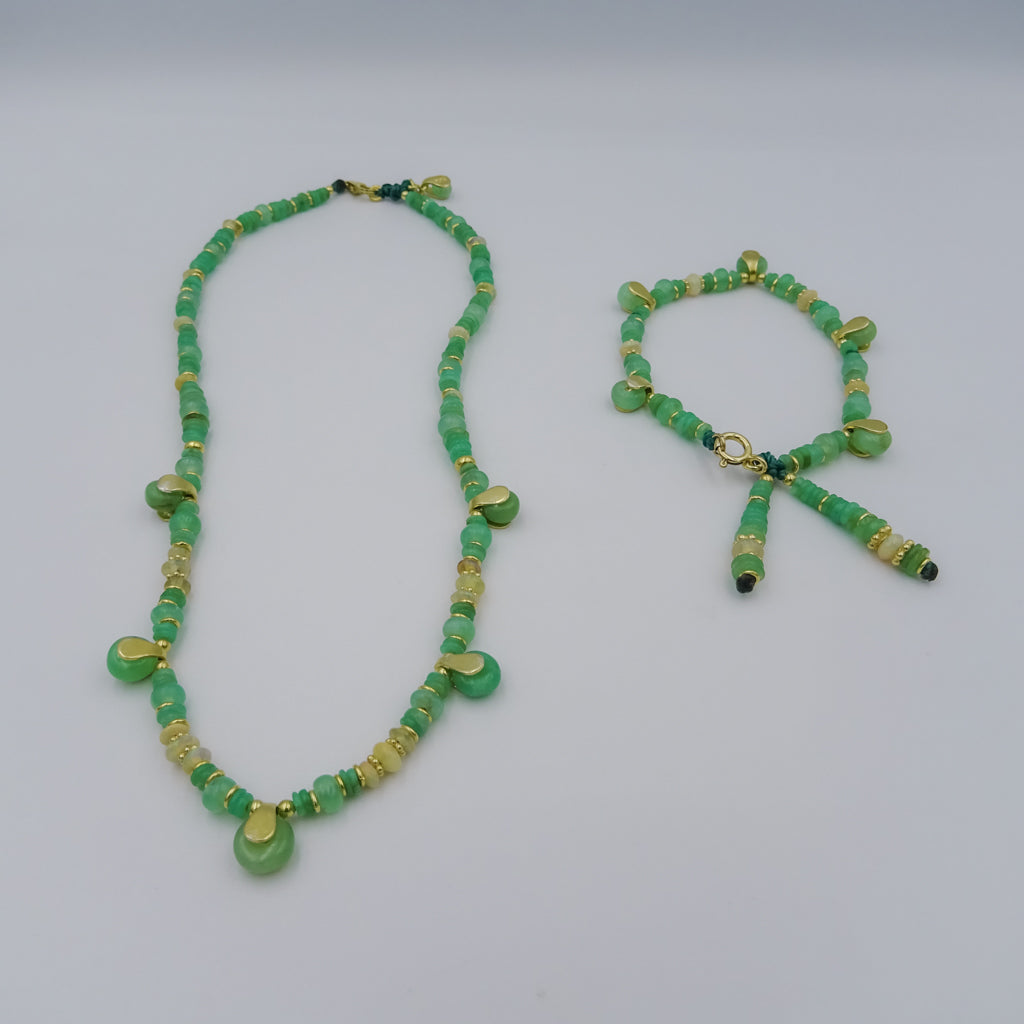 Opal and Chrysoprase Beaded Necklace and Bracelet Set with 18k Gold-Plated Sterling Silver