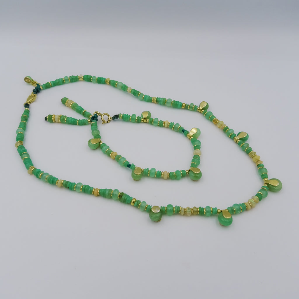 Opal and Chrysoprase Beaded Necklace and Bracelet Set with 18k Gold-Plated Sterling Silver