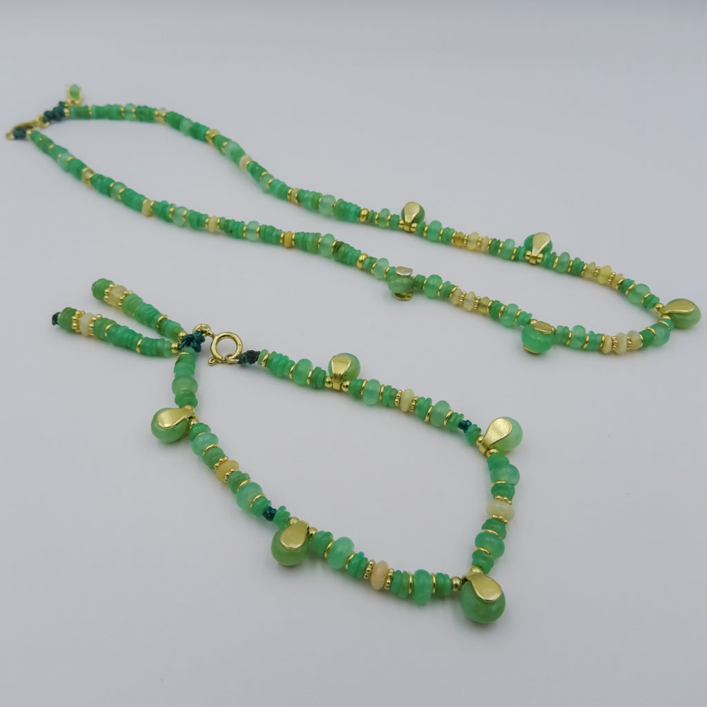 Opal and Chrysoprase Beaded Necklace and Bracelet Set with 18k Gold-Plated Sterling Silver