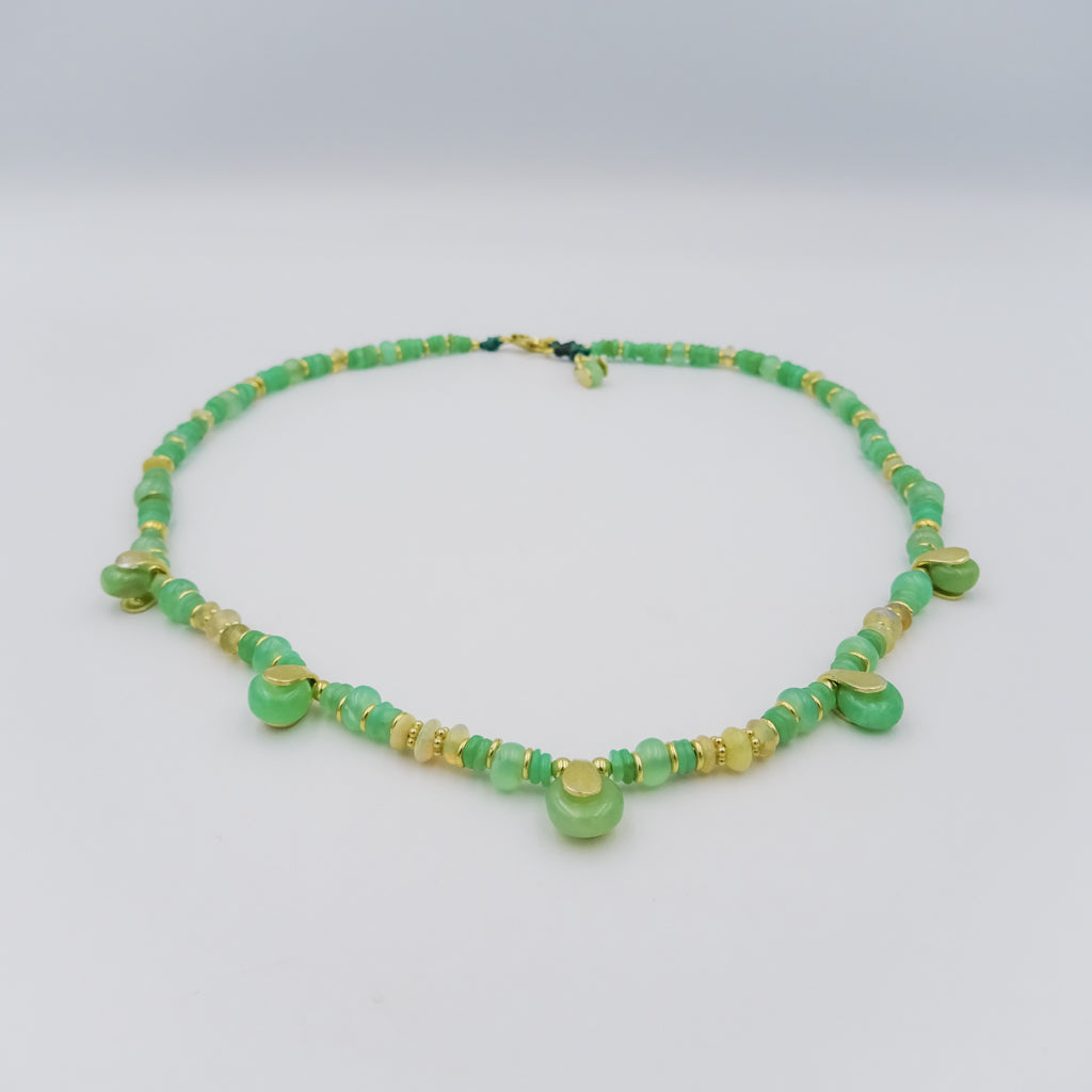 Opal and Chrysoprase Beaded Necklace with 18k Gold-Plated Sterling Silver Accents