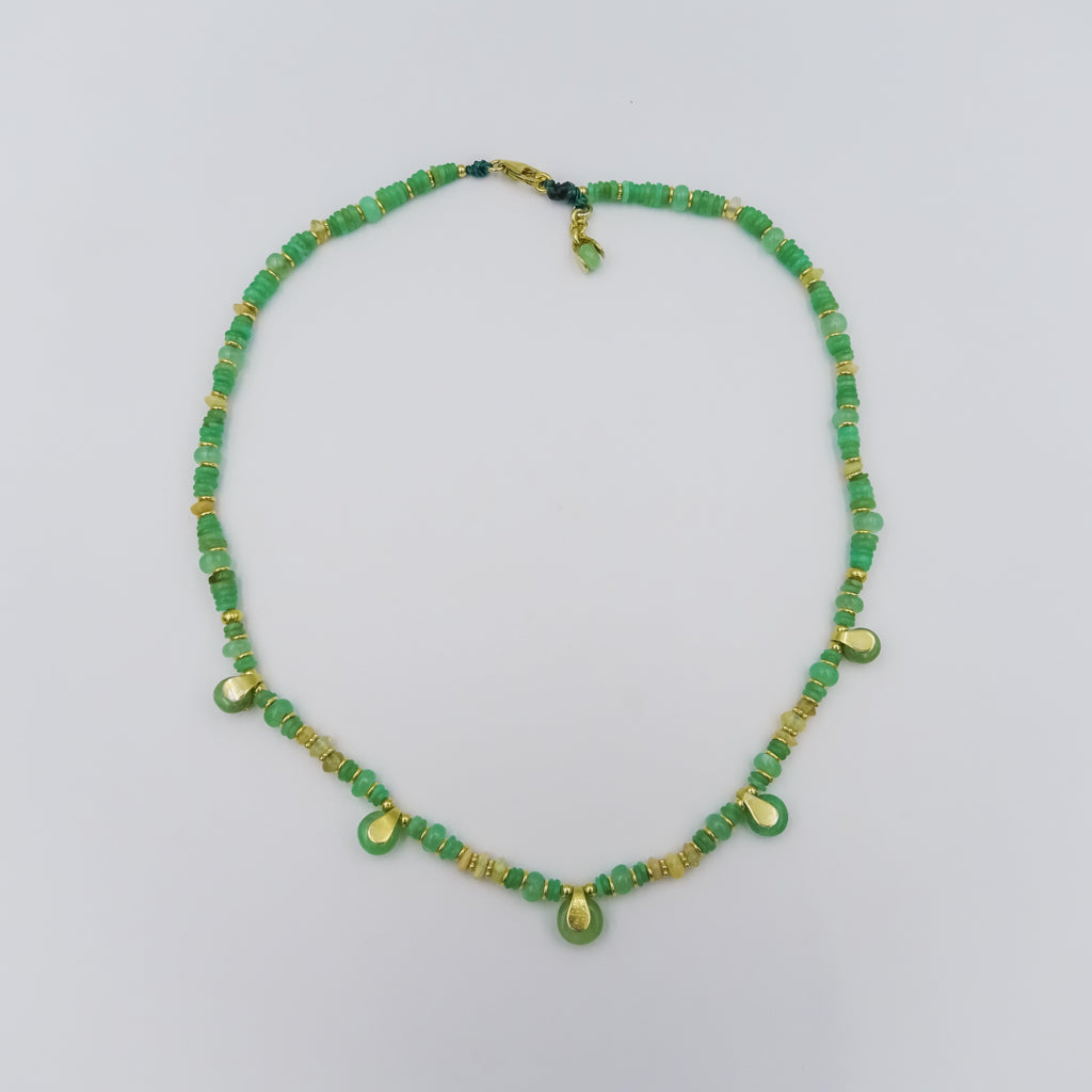 Opal and Chrysoprase Beaded Necklace with 18k Gold-Plated Sterling Silver Accents
