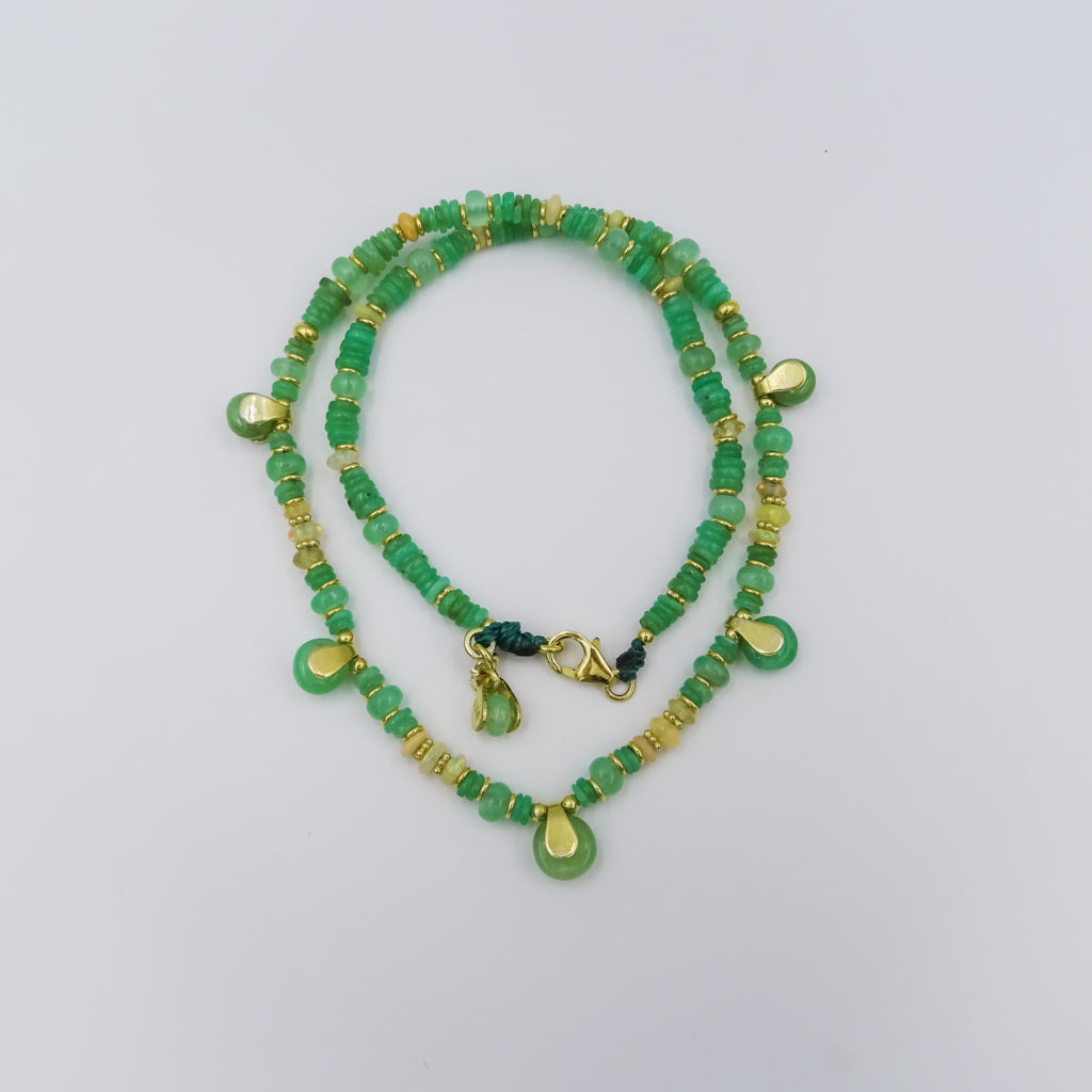 Opal and Chrysoprase Beaded Necklace with 18k Gold-Plated Sterling Silver Accents