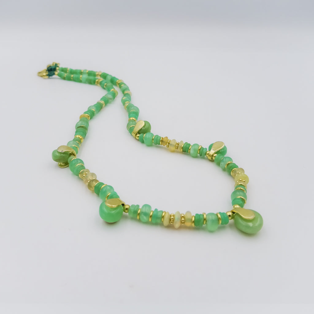 Opal and Chrysoprase Beaded Necklace with 18k Gold-Plated Sterling Silver Accents