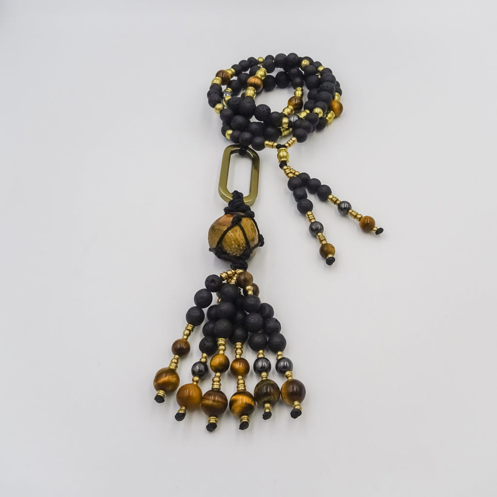 Handmade Beaded Necklace with Tiger Eye Hematite and Lava Stone