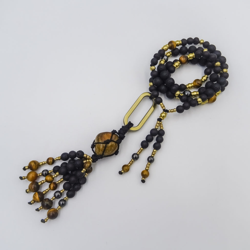 Handmade Beaded Necklace with Tiger Eye Hematite and Lava Stone