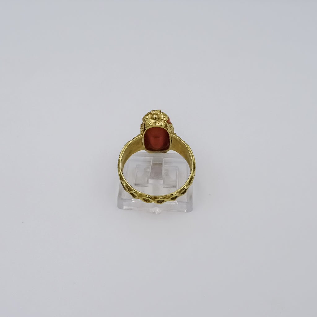 coral and diamond 18k gold ring