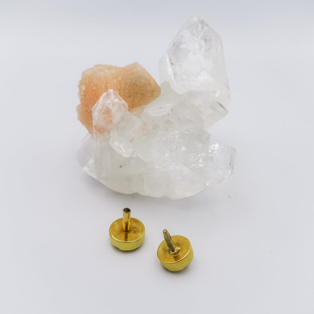 Single 18k gold stud earring with gemstones Double sided ,set with ruby and sapphire,trisul