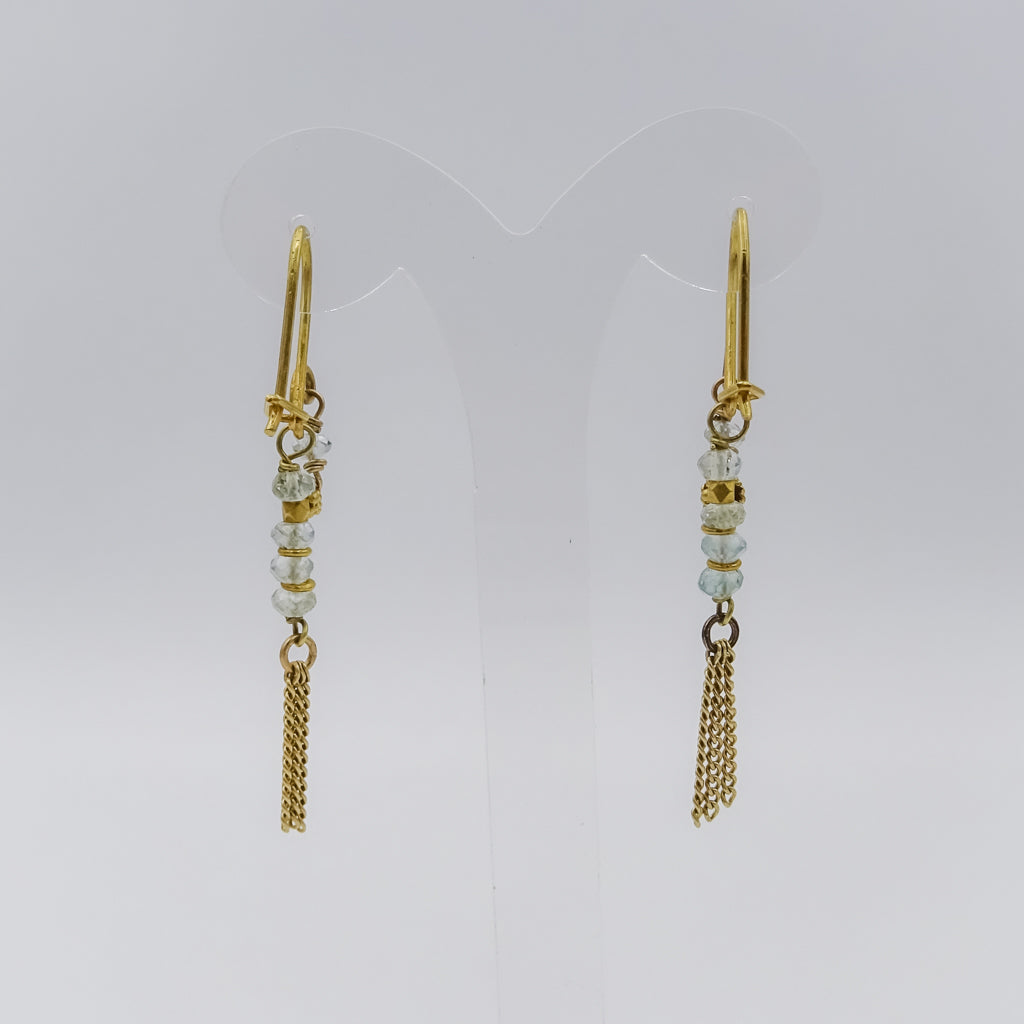 18\22k Gold and Aquamarine Drop Earrings with Chain Tassels