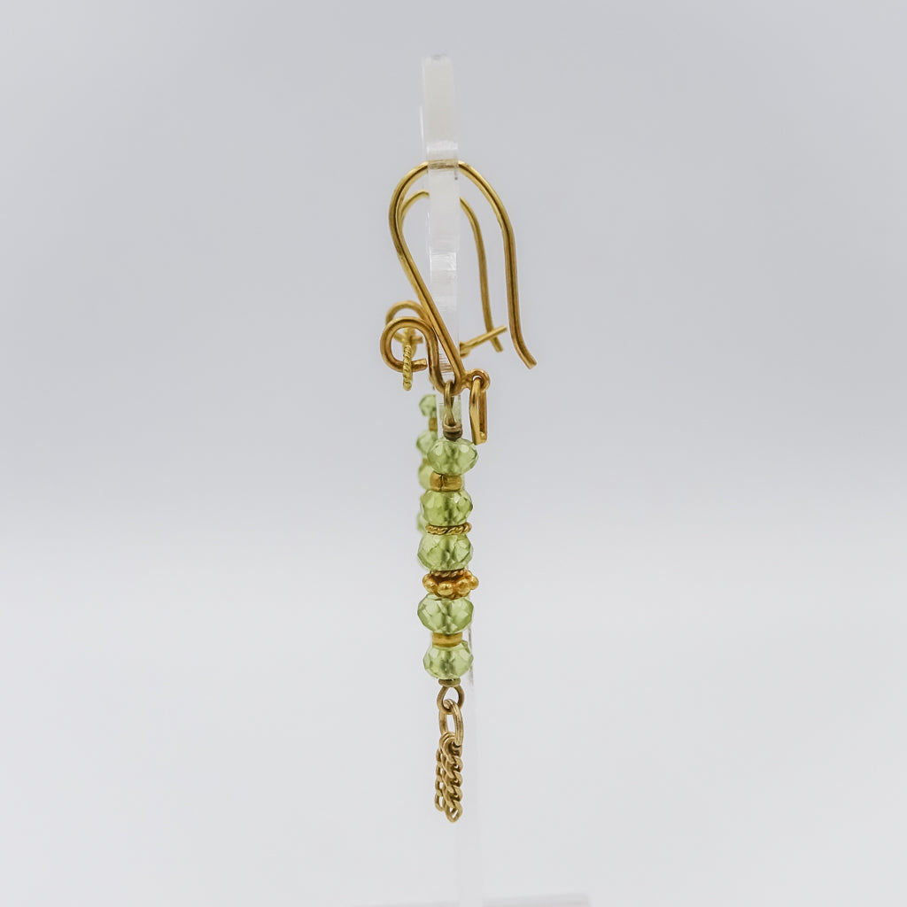 18\22k Gold and Peridot Drop Earrings with Chain Tassels