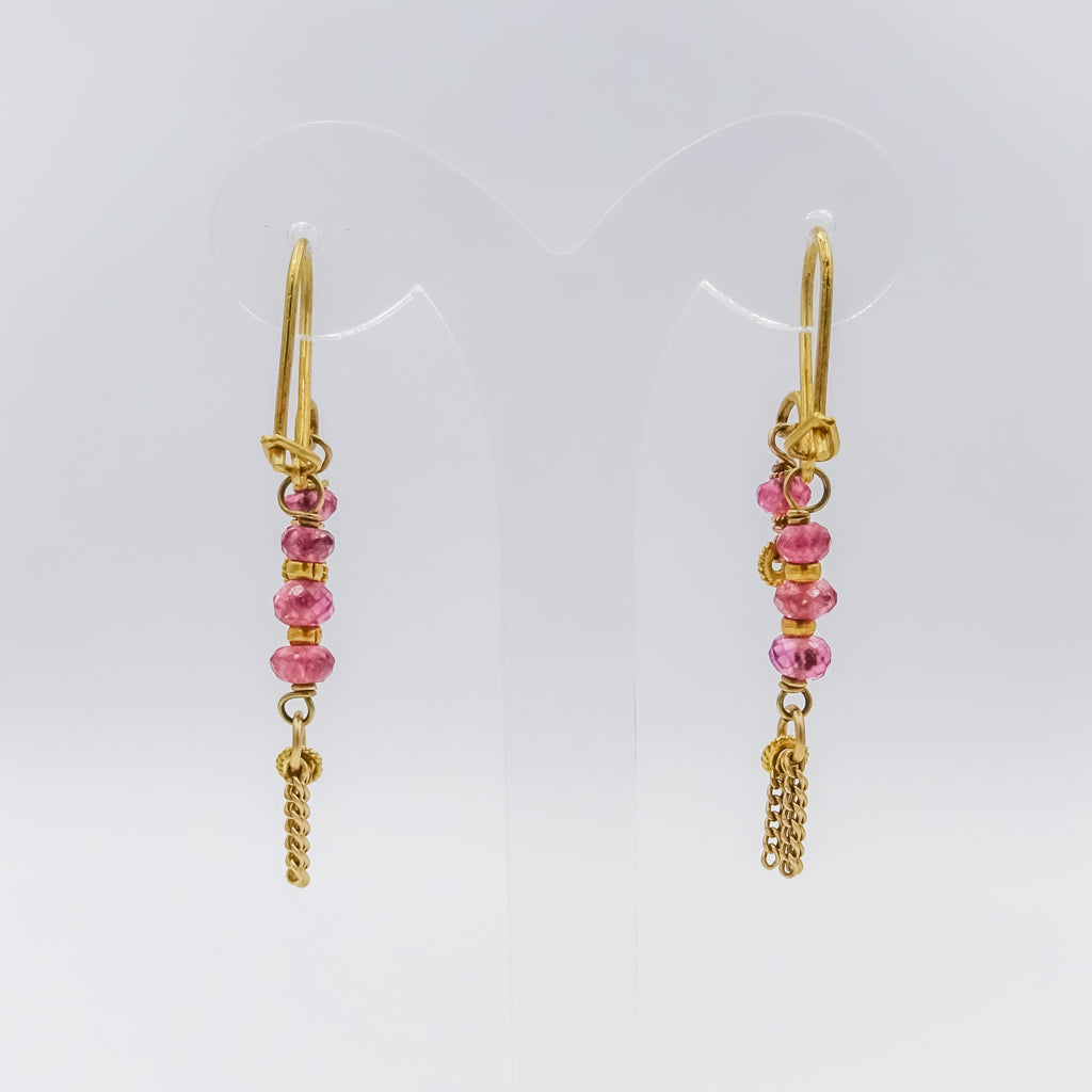 18\22k Gold and Pink spinal Drop Earrings with Chain Tassels
