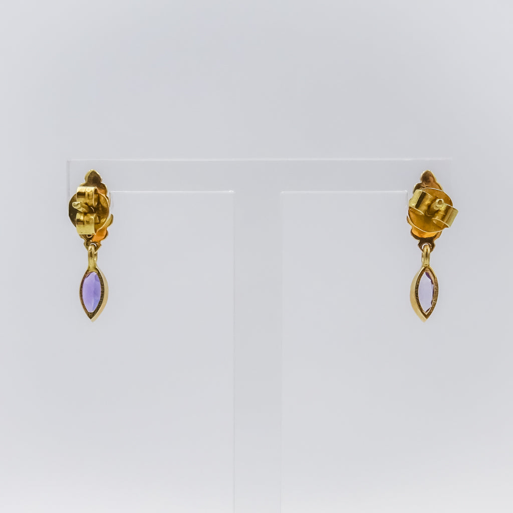 18K Gold Leaf Earrings with Marquise-Cut Amethyst