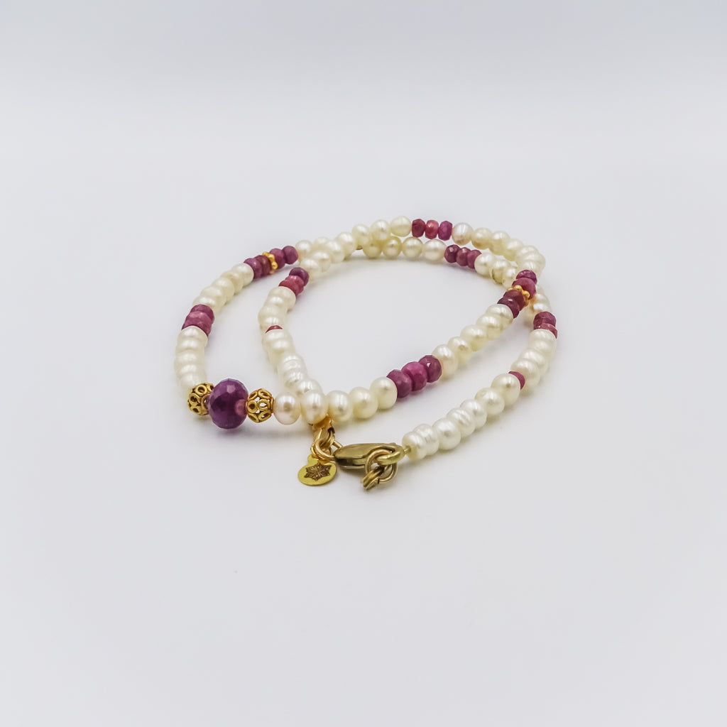 Pearl and Ruby Necklace with 18K Gold Spacers