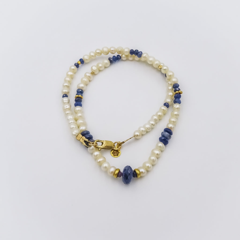 Pearl and Sapphire Necklace with 18K Gold Spacers