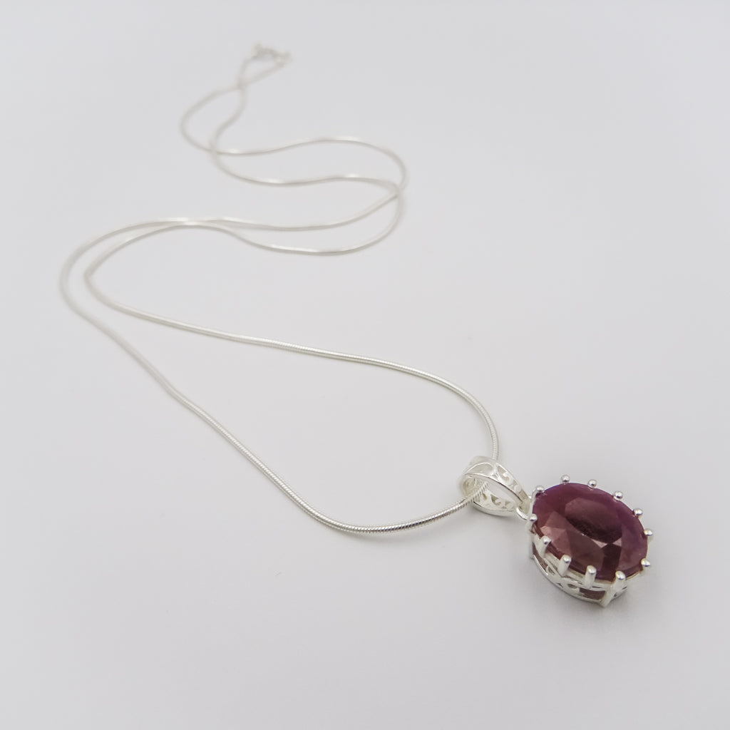 Silver Necklace with Curved Ruby Pendant