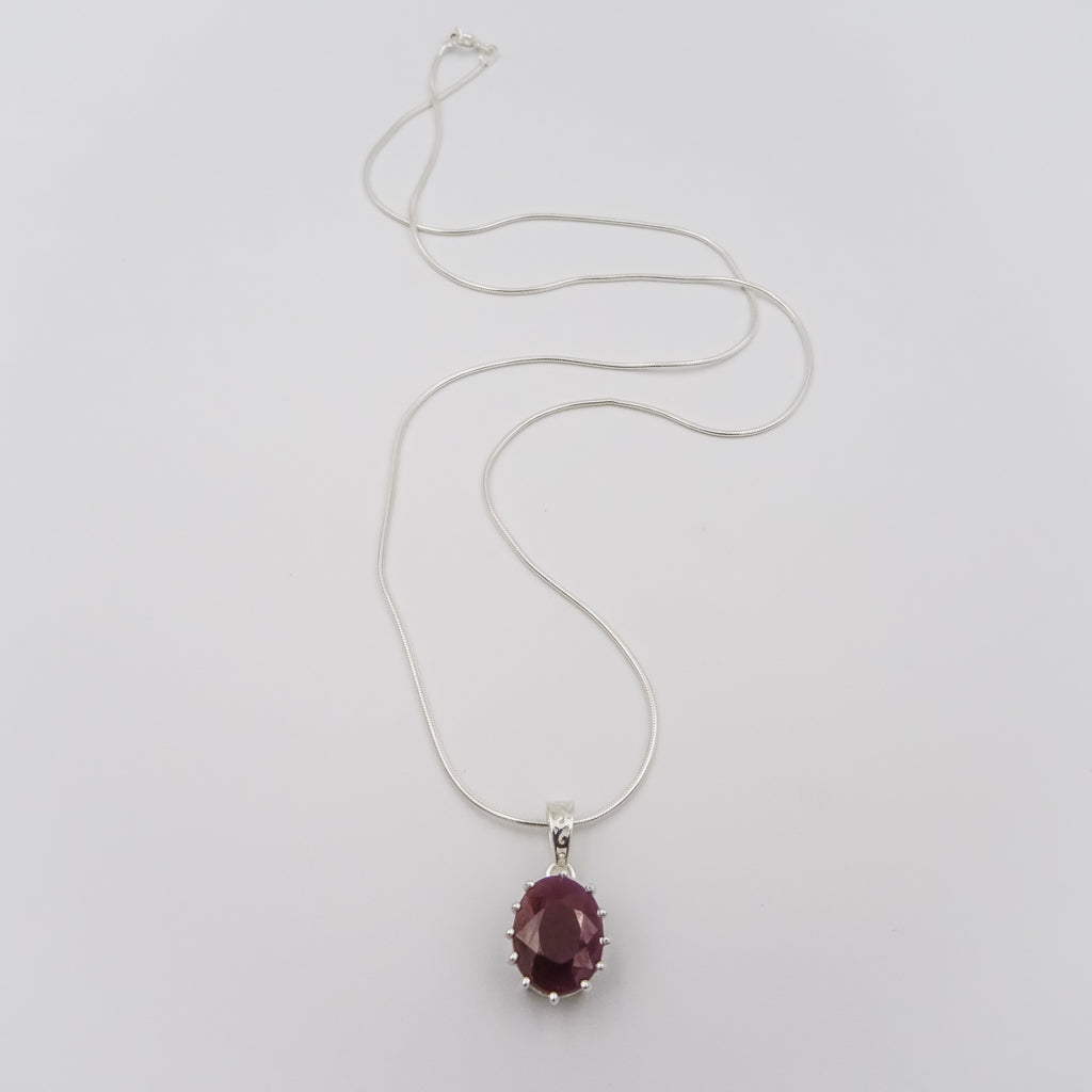 Silver Necklace with Curved Ruby Pendant