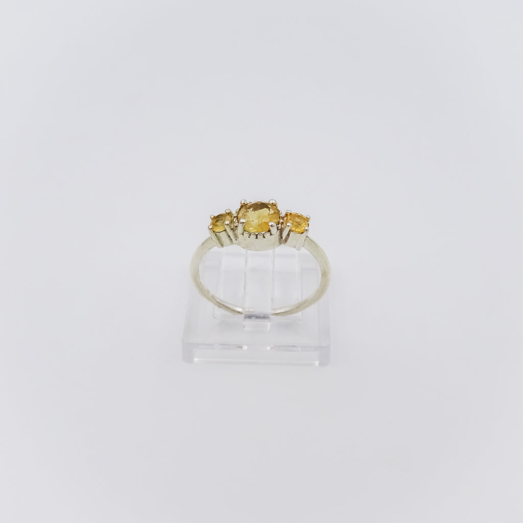 Adjustable Silver Ring with Triple Citrine Gemstones