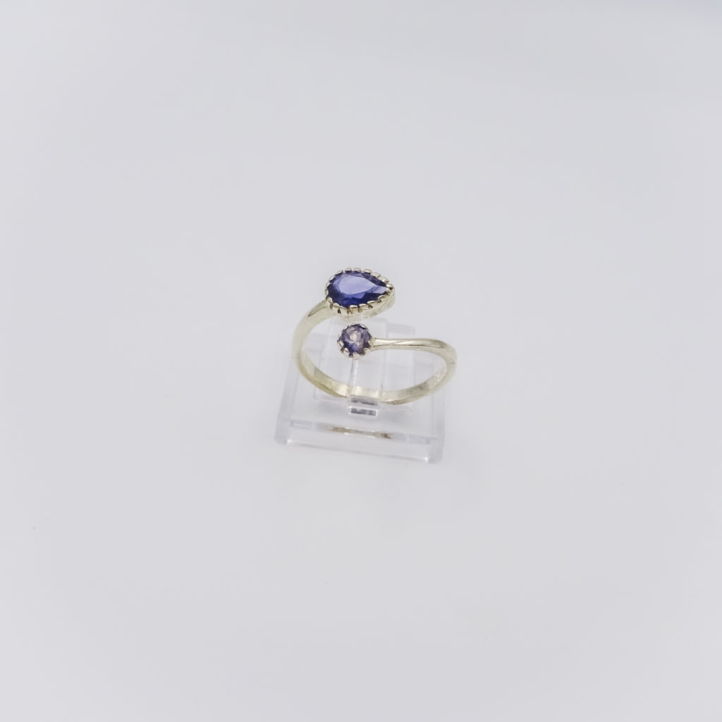 Adjustable Silver Ring with Iolite Gemstones