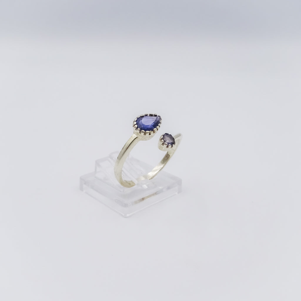Adjustable Silver Ring with Iolite Gemstones