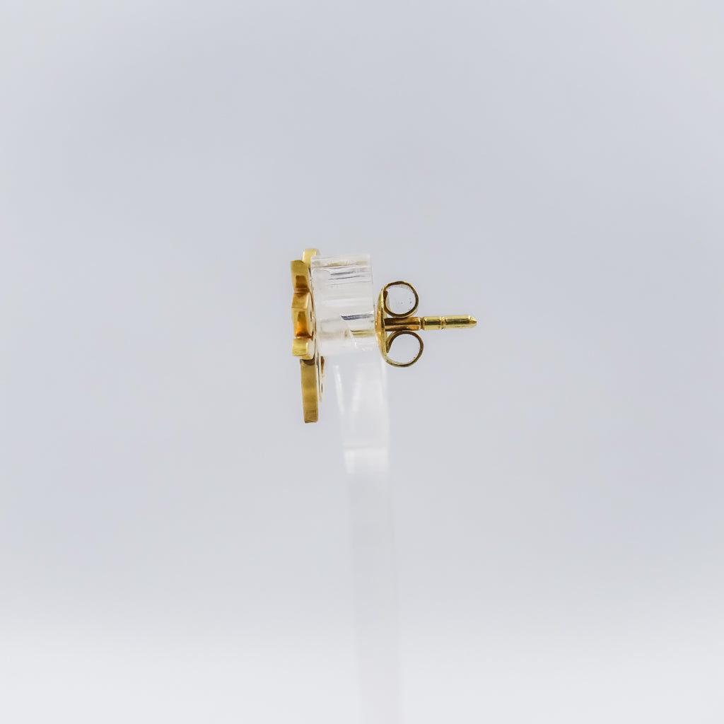 18k single Gold Om Trishul Stud Earring with Multi Gemstones | Ruby Sapphire Peridot | Spiritual Healing Jewelry