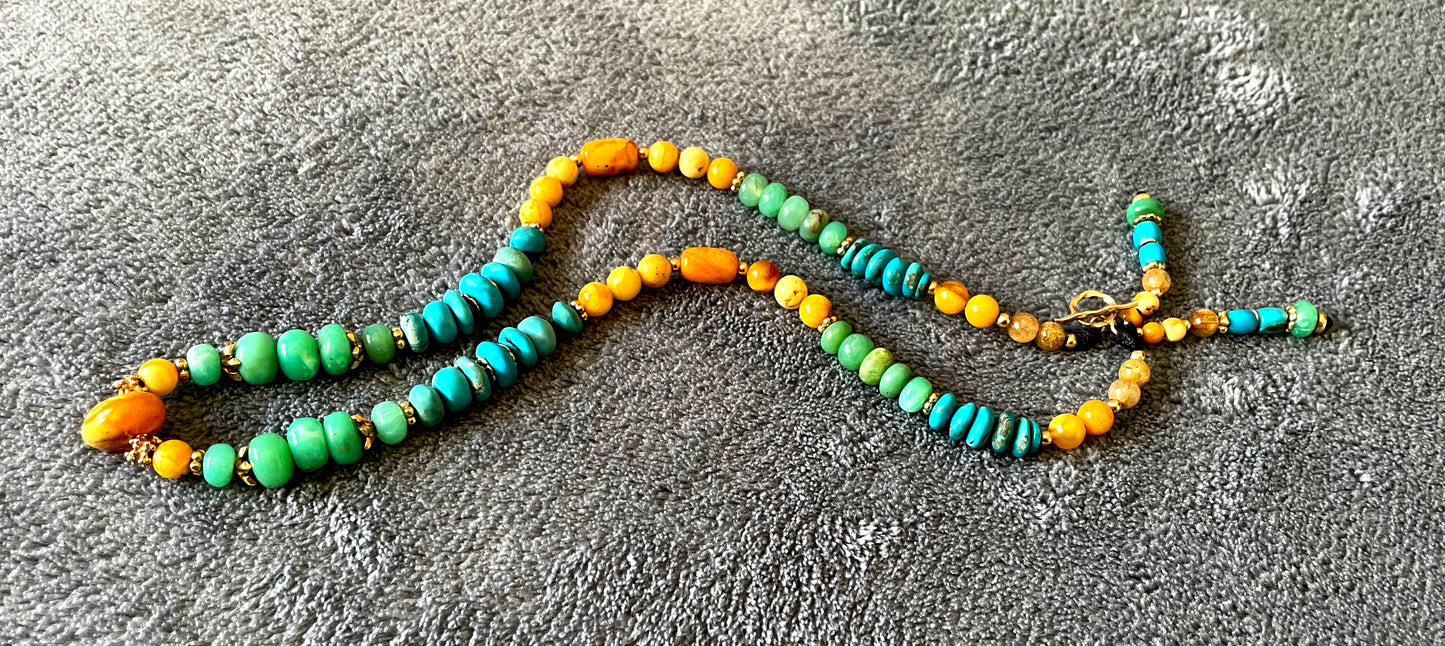 Mala necklace with gemstones and Gold filled,chrysoprase,amber,turquoise,rutilated quartz