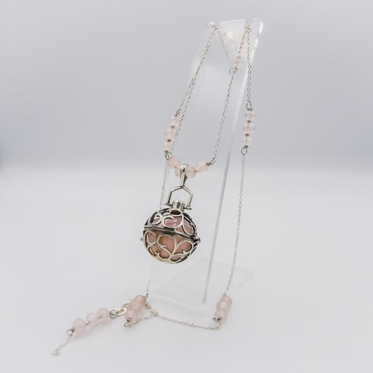 Silver Sphere Necklace Adorned with Pink Agate and Rose Quartz