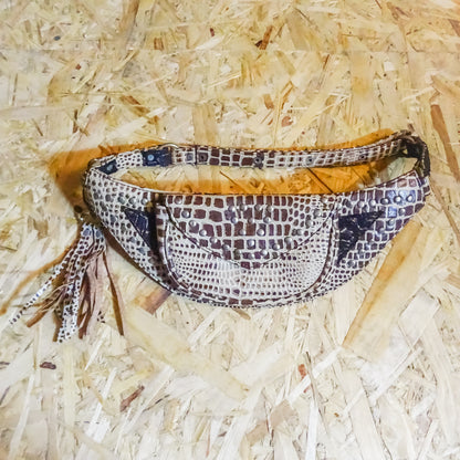 Alva pouch ,leather utility belt , giraffe pattern with silver studs and leather tussles