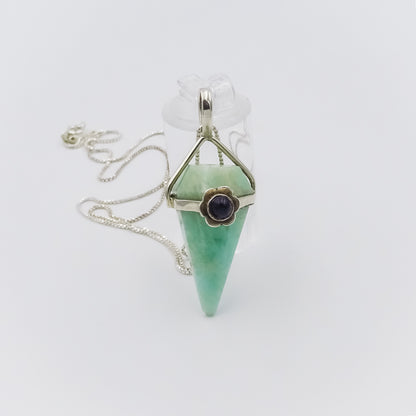 Amazonite and Amethyst Pendulum Silver Pendant on a Silver Necklace