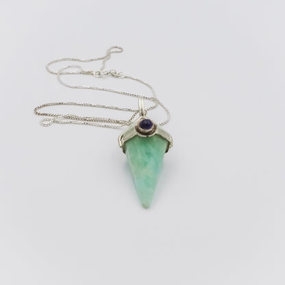 Amazonite and Amethyst Pendulum Silver Pendant on a Silver Necklace