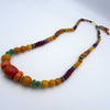 Antique Beads Necklace with Amber, Ruby, Emerald, Sapphire, and 18k/22k Gold Accents