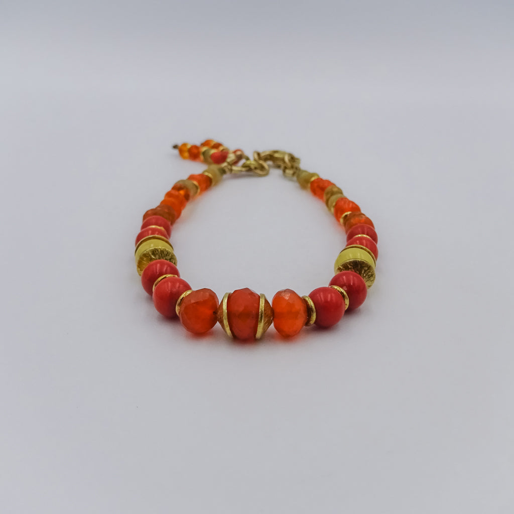 Fire Opal & Coral Bracelet with 18K Gold-Plated Sterling Silver