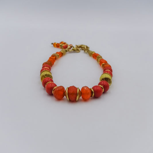 Fire Opal & Coral Bracelet with 18K Gold-Plated Sterling Silver