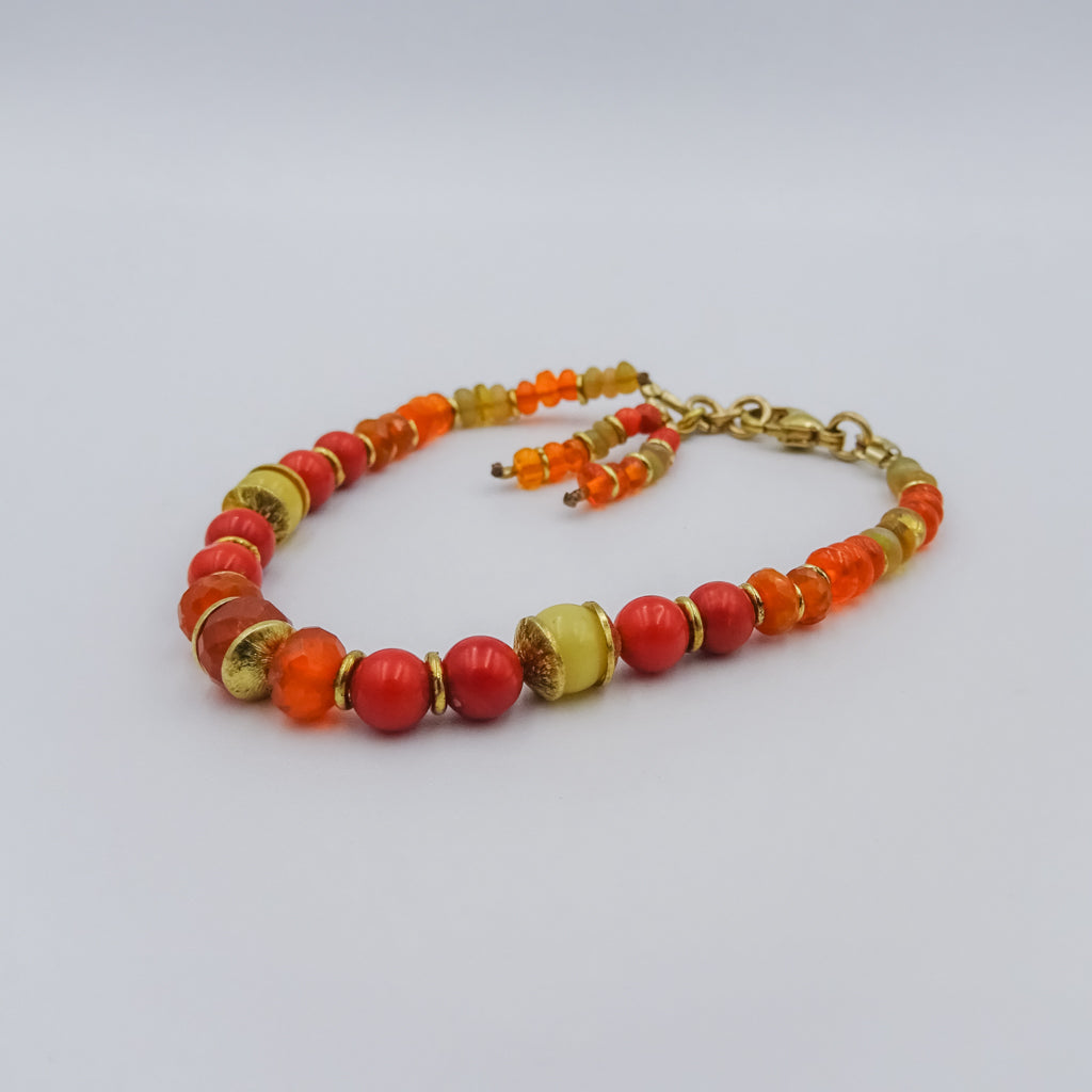 Fire Opal & Coral Bracelet with 18K Gold-Plated Sterling Silver