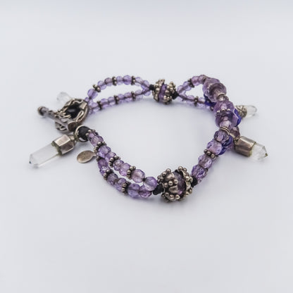 Amethyst & Crystal Drop Triple-Strand Bracelet – Sterling Silver