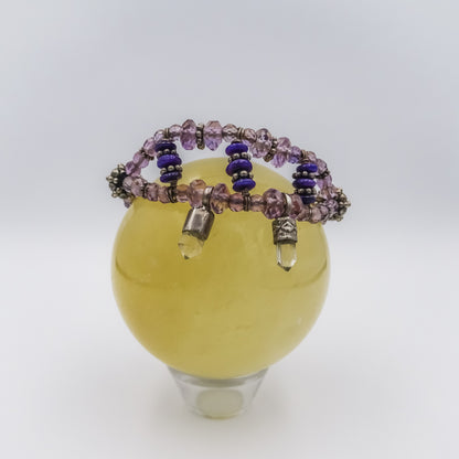 Amethyst & Crystal Drop Triple-Strand Bracelet – Sterling Silver