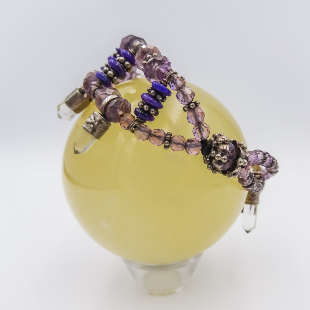 Amethyst & Crystal Drop Triple-Strand Bracelet – Sterling Silver