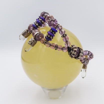 Amethyst & Crystal Drop Triple-Strand Bracelet – Sterling Silver