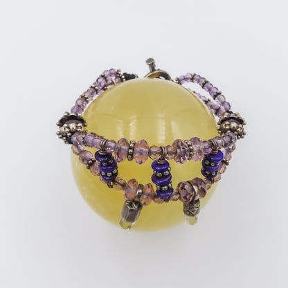 Amethyst & Crystal Drop Triple-Strand Bracelet – Sterling Silver