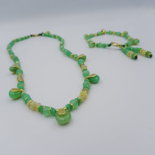 Opal and Chrysoprase Beaded Necklace and Bracelet Set with 18k Gold-Plated Sterling Silver