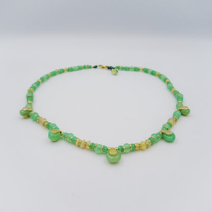 Opal and Chrysoprase Beaded Necklace with 18k Gold-Plated Sterling Silver Accents