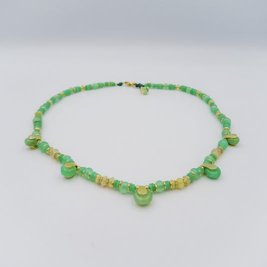 Opal and Chrysoprase Beaded Necklace with 18k Gold-Plated Sterling Silver Accents