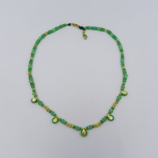 Opal and Chrysoprase Beaded Necklace with 18k Gold-Plated Sterling Silver Accents