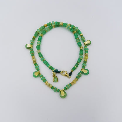 Opal and Chrysoprase Beaded Necklace with 18k Gold-Plated Sterling Silver Accents