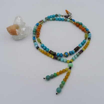 Handcrafted Multi-Gemstone Beaded Necklace with Gold, Silver, Amazonite, Tourmaline, Larimar & Amber