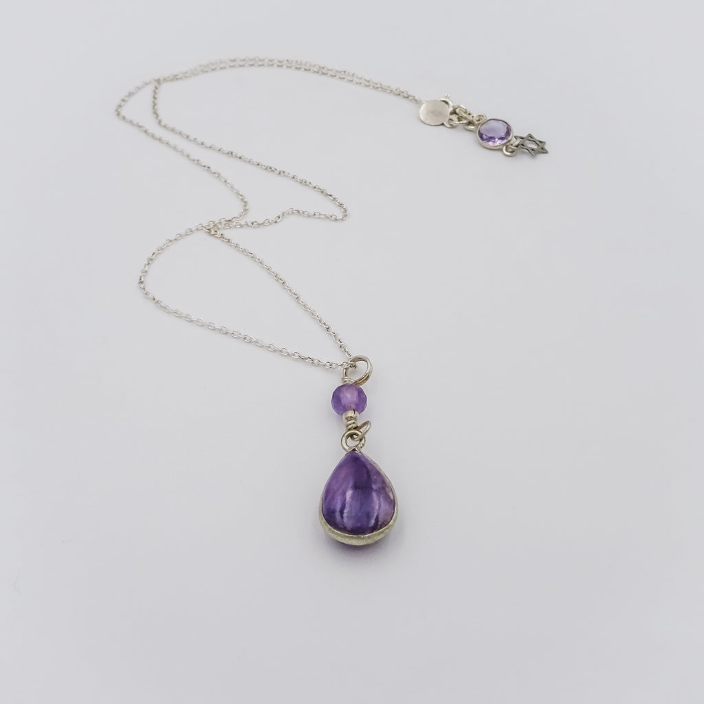 chorite & amethyst silver necklace charm