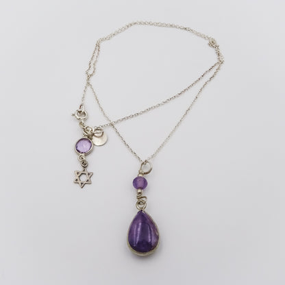 chorite & amethyst silver necklace charm