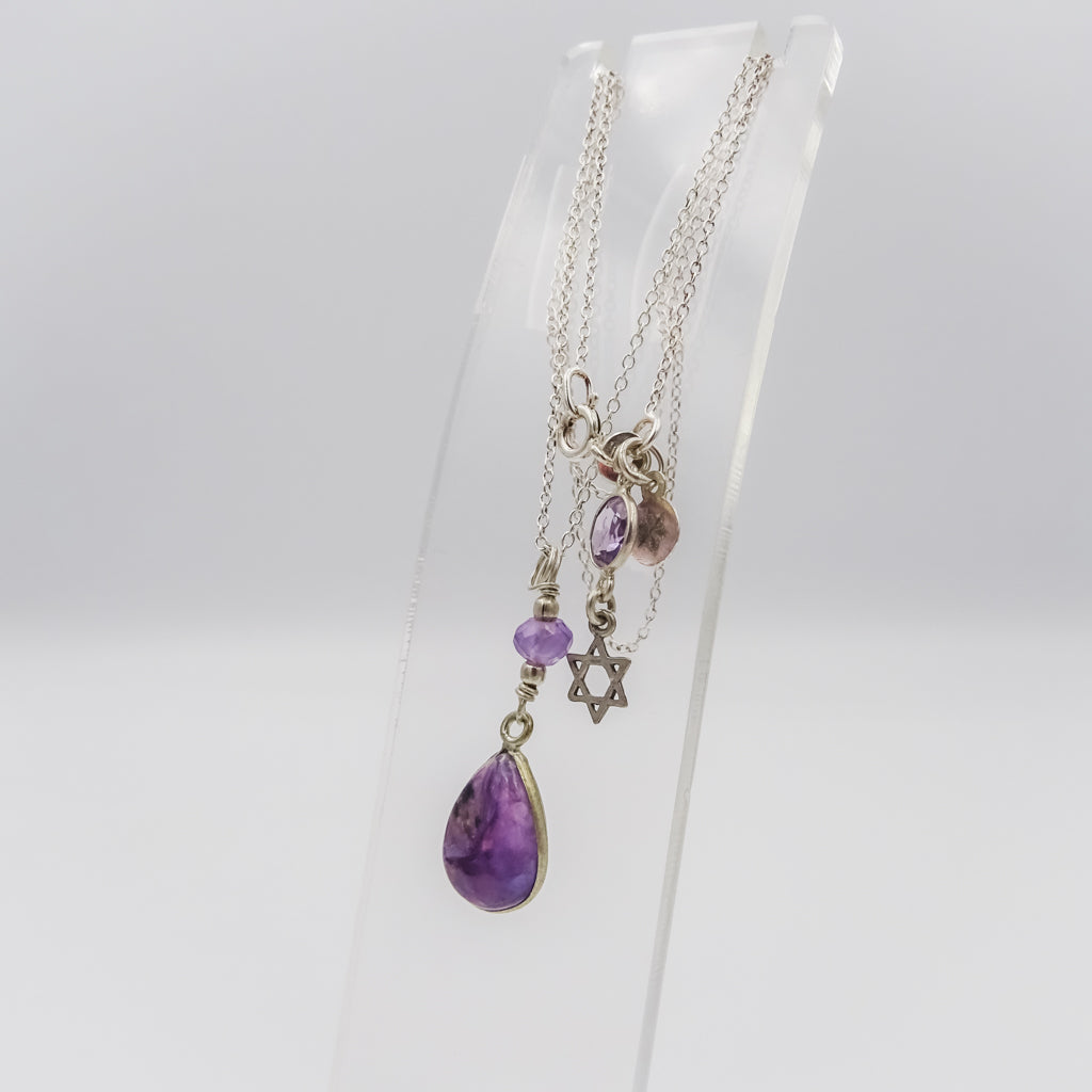 chorite & amethyst silver necklace charm