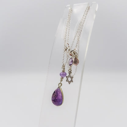 chorite & amethyst silver necklace charm