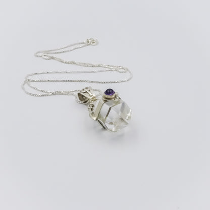 Crystal and Amethyst Pendulum Silver Pendant on a Silver Necklace