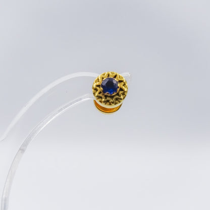 Single 18k gold stud earring with gemstones Double sided ,set with ruby and sapphire
