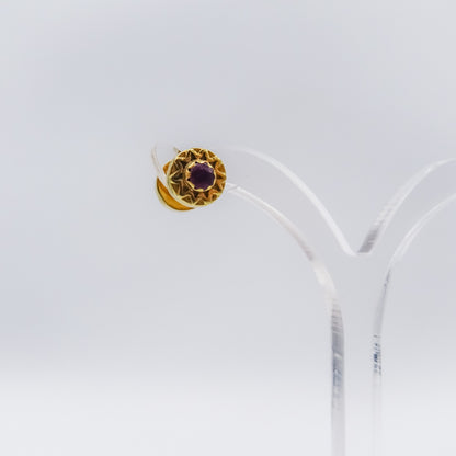 Single 18k gold stud earring with gemstones Double sided ,set with sapphire and ruby